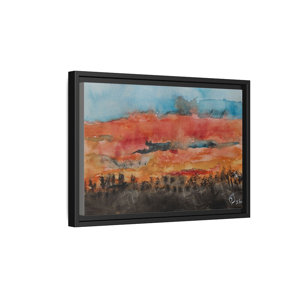 Thumbnail: "Fiery Red Sunset Landscape" - Framed Matte Canvas Wall Art