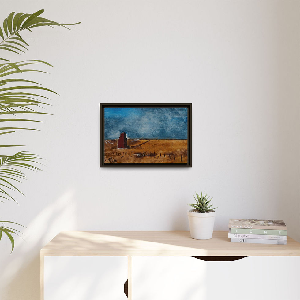 Thumbnail: "Grain Elevator in Golden Fields Saskatchewan" - Framed Matte Canvas Wall Art