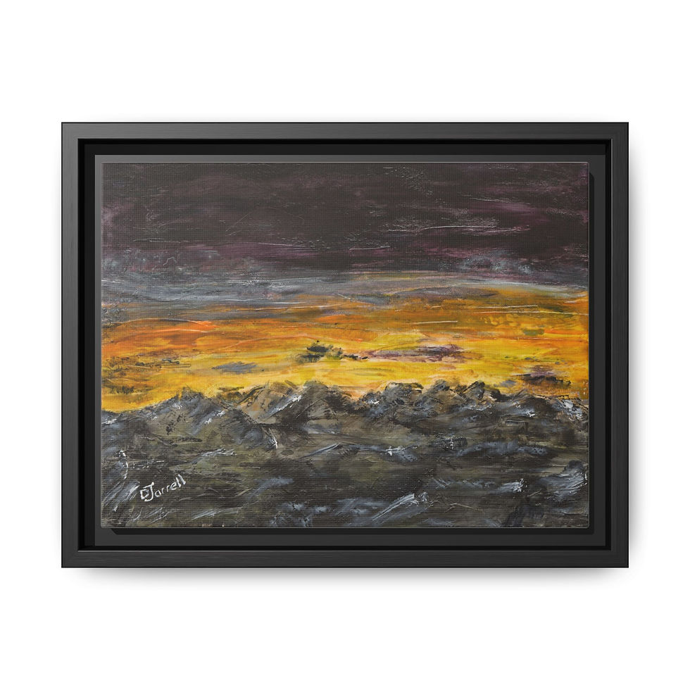 Thumbnail: "Sunset Over Mountains" - Framed Matte Canvas Wall Art