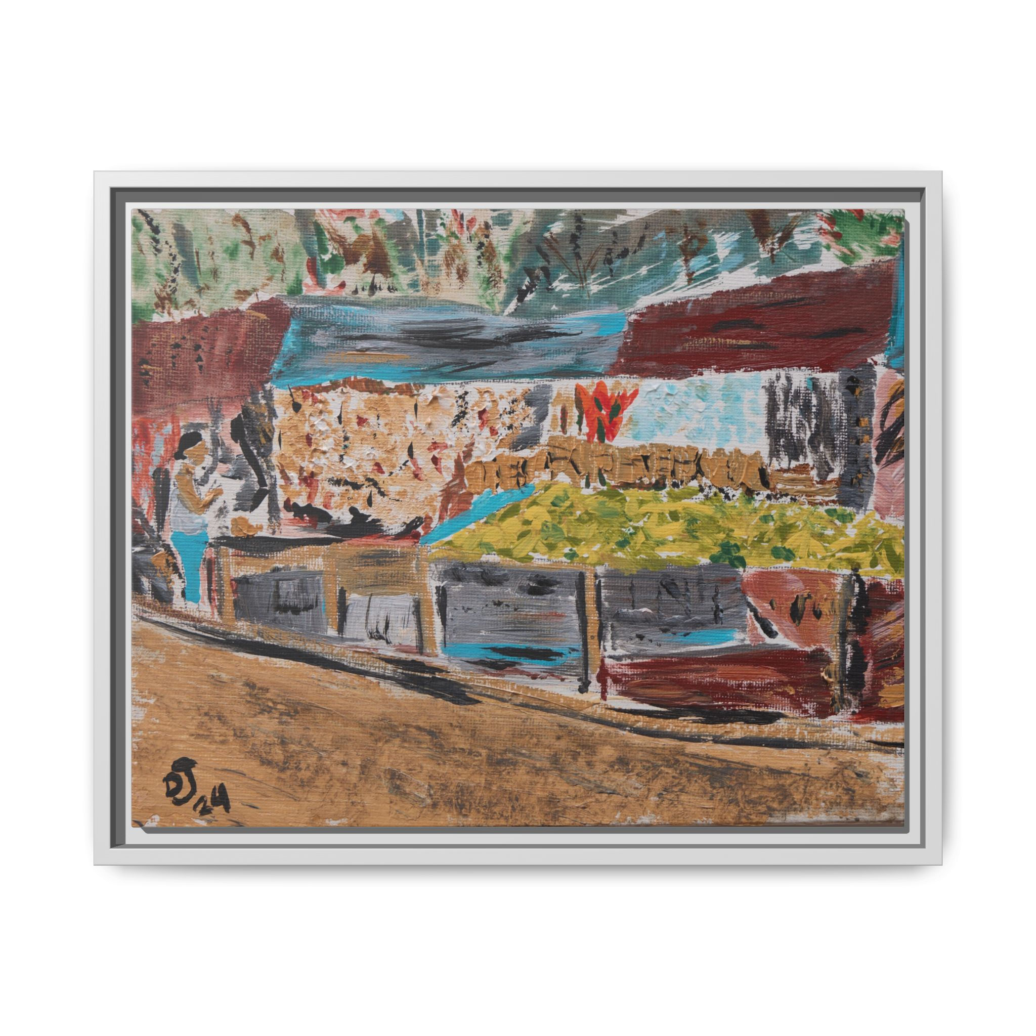 "Urban Street with Graffiti Wall" - Framed Matte Canvas Wall Art