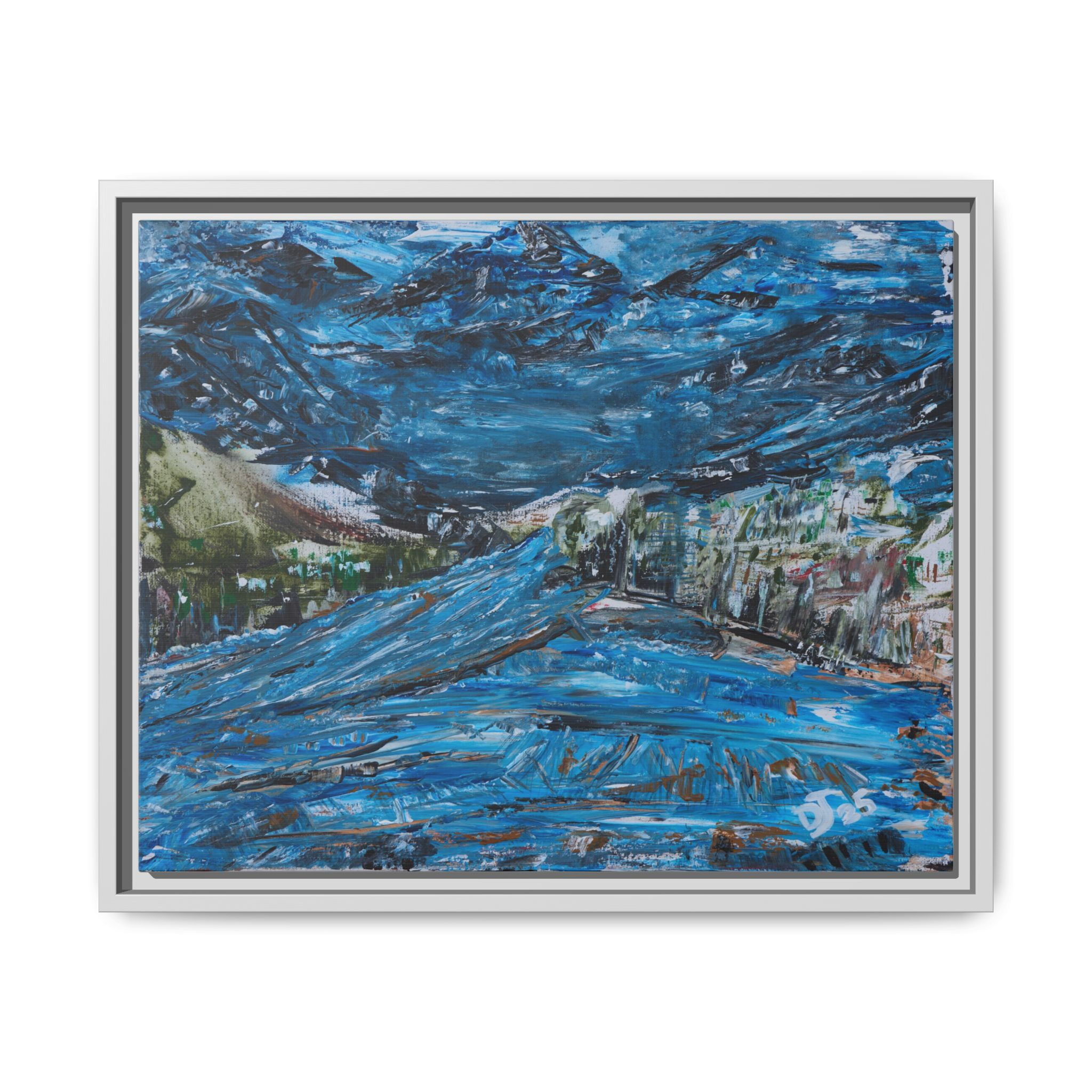 "Wild Mountain Cascade" - Framed Matte Canvas Wall Art