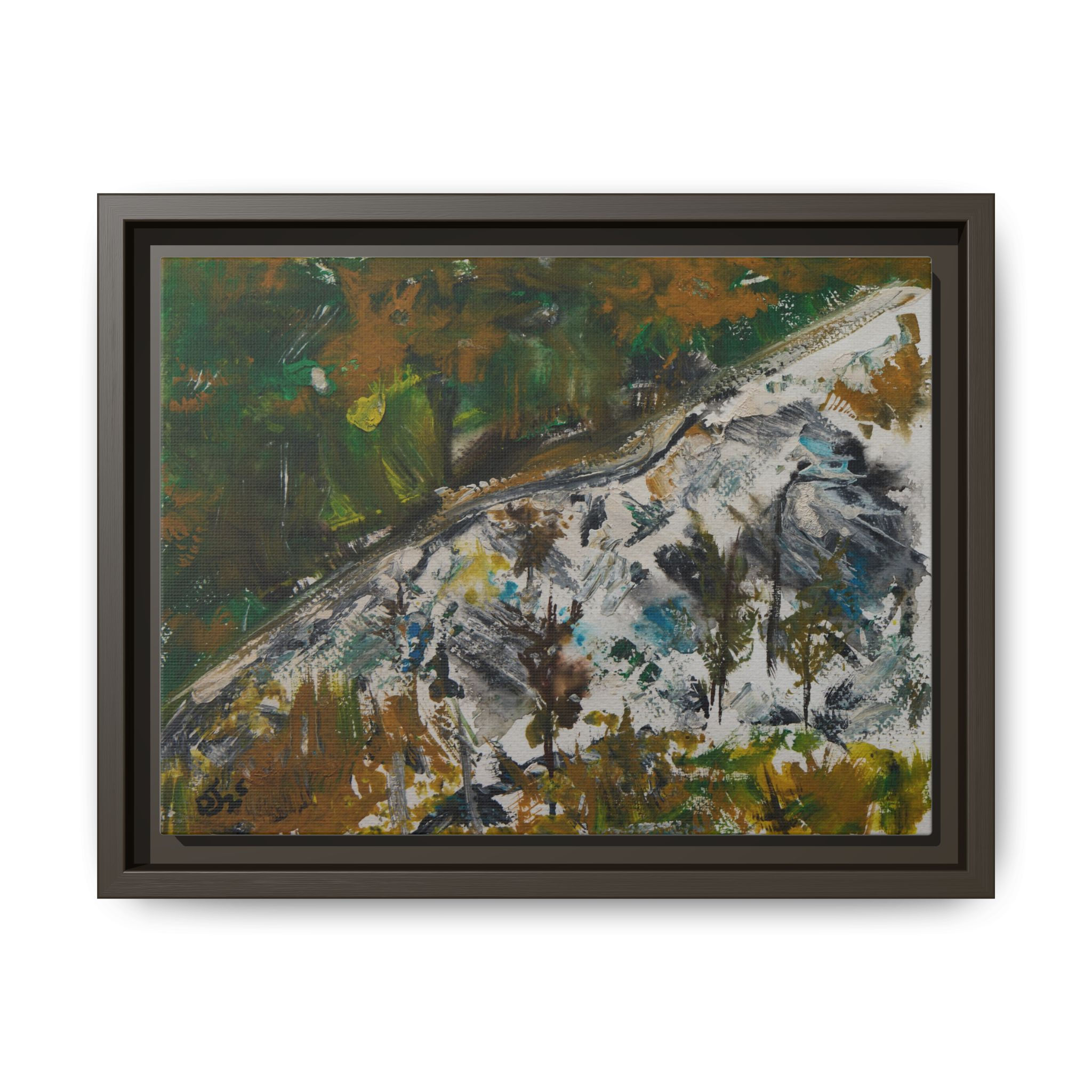 "Winter Road / Snowy Landscape" - Framed Matte Canvas Wall Art