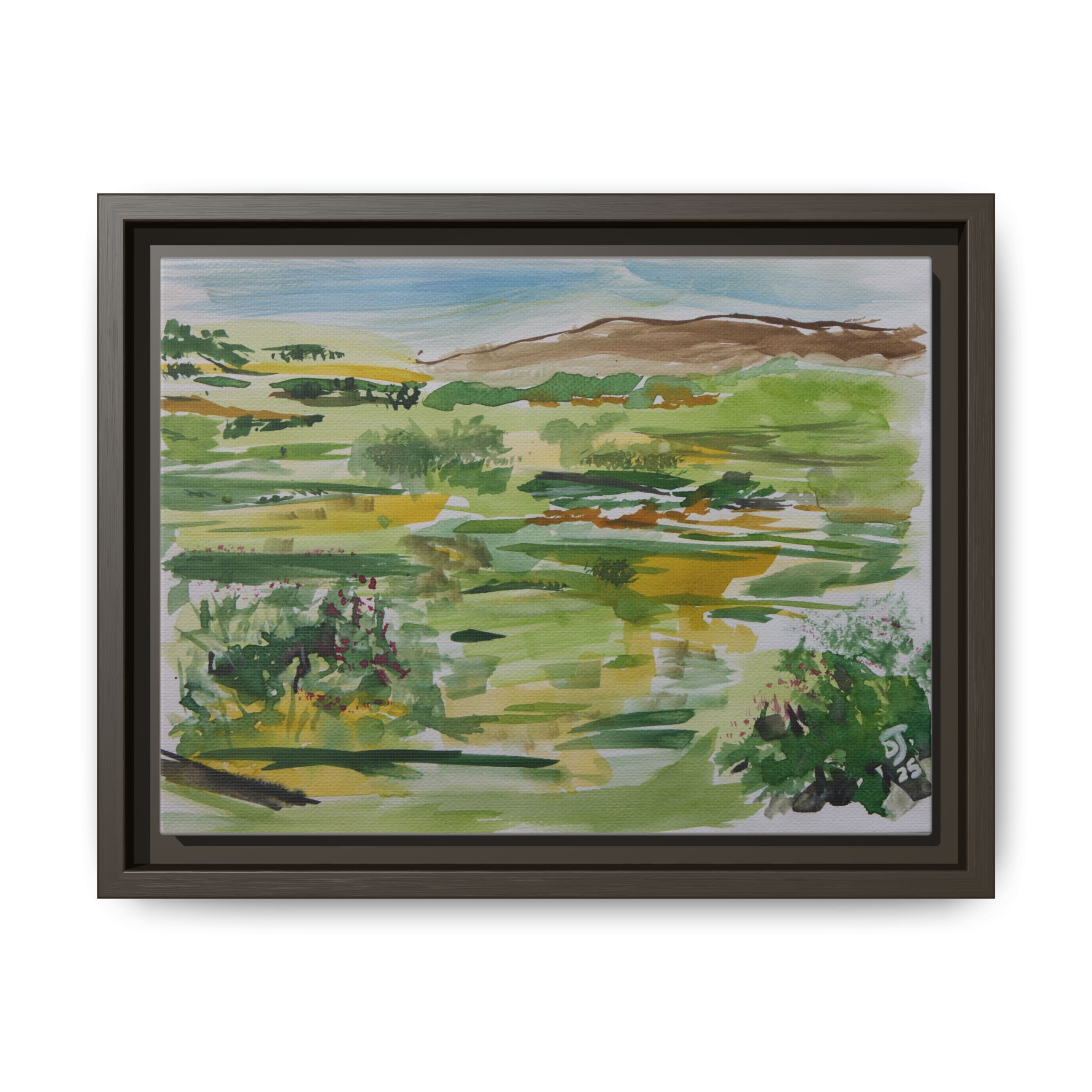 "Green and Gold Fields / Rolling Countryside" - Framed Matte Canvas Wall Art