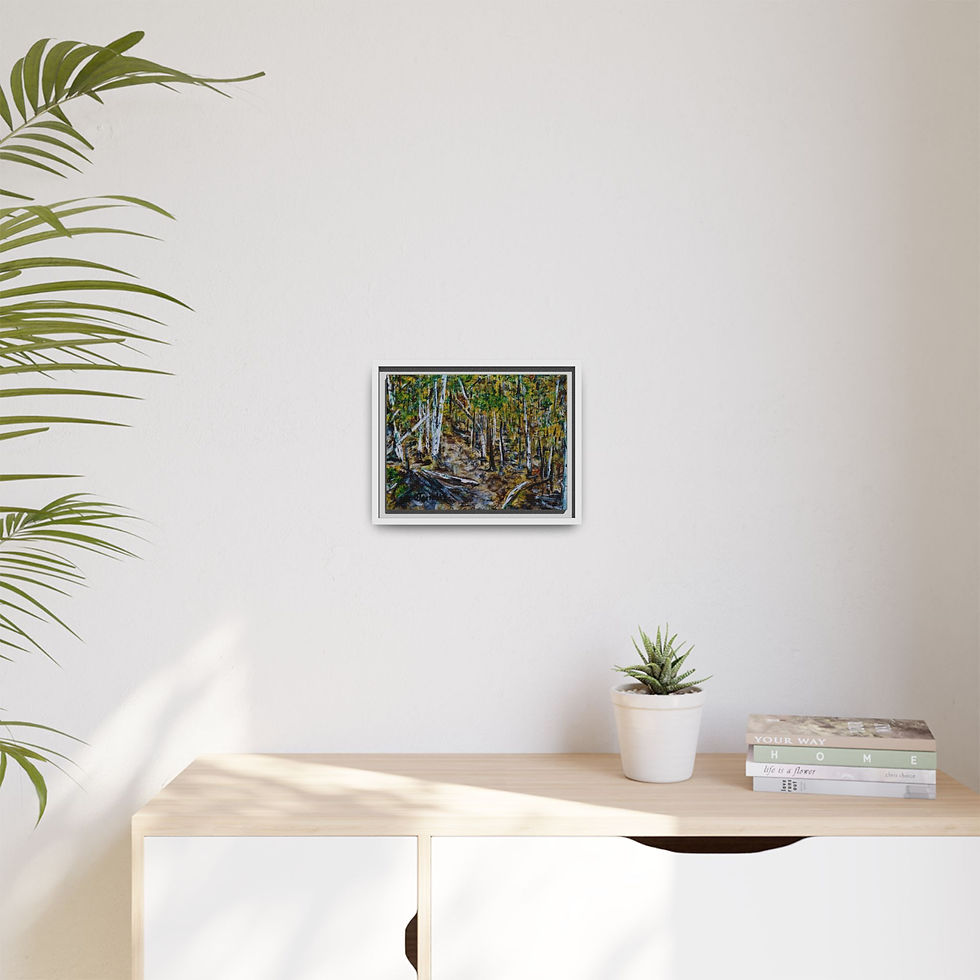 Thumbnail: "Birch Forest Path" - Framed Matte Canvas Wall Art