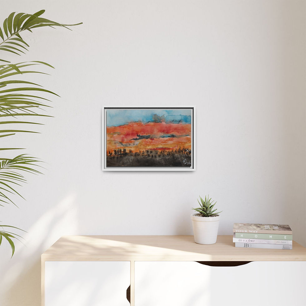 Thumbnail: "Fiery Red Sunset Landscape" - Framed Matte Canvas Wall Art