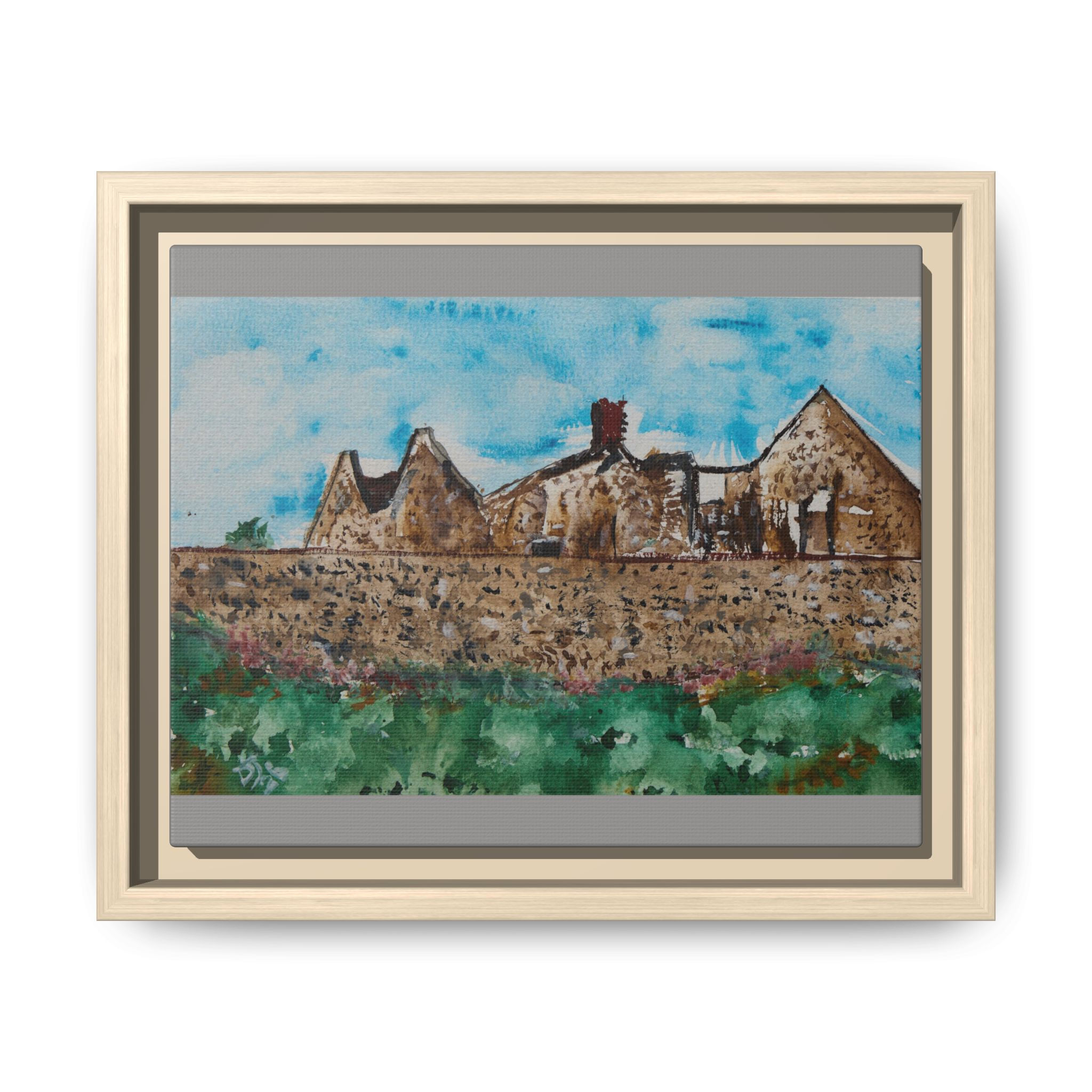 "Stone Cottages / Rural Buildings" - Framed Matte Canvas Wall Art