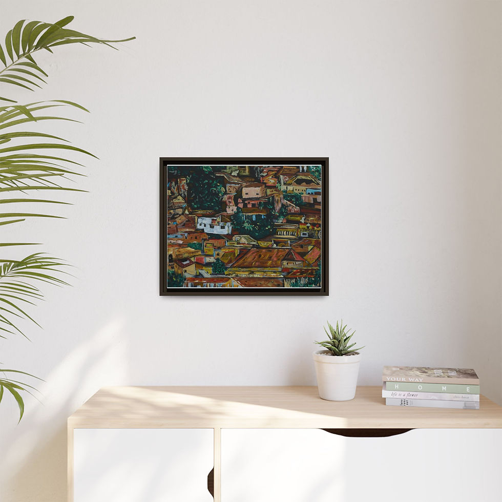 Thumbnail: "Santiago de Cuba Hillside" - Framed Matte Canvas Wall Art