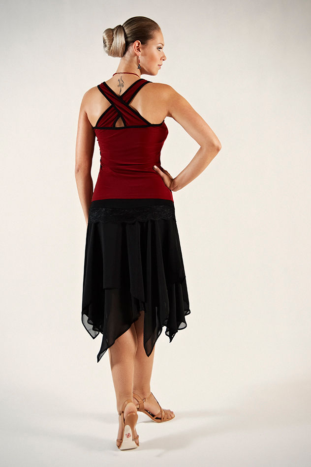 Wine-coloured Tango Salsa Top with Back Crossed Straps