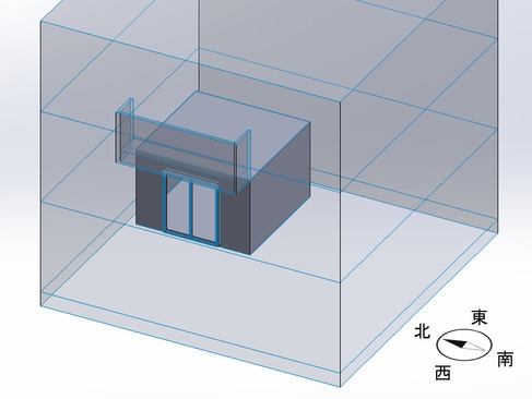 モデルの外観-一戸建て1階の西向き個室の日当たり検討