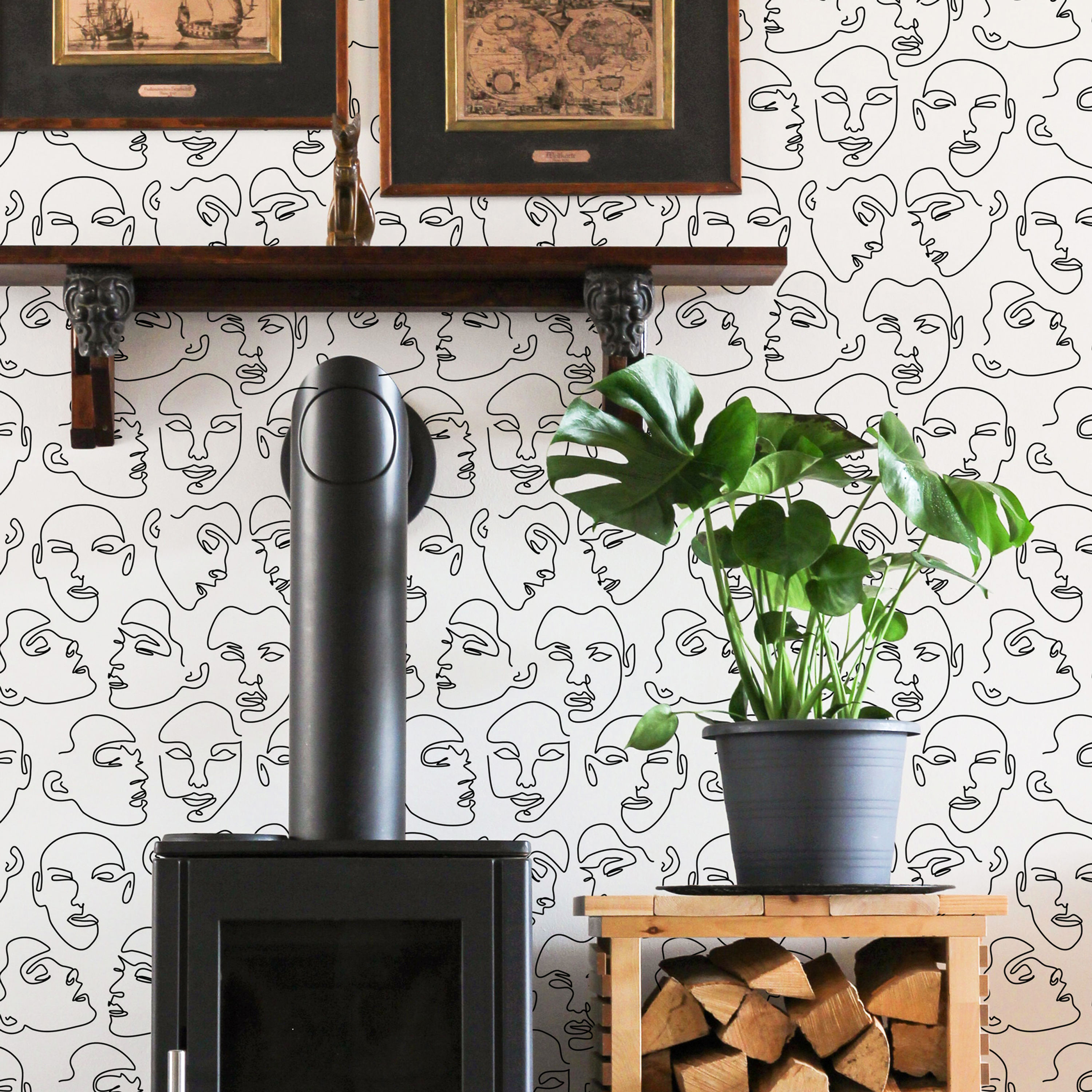 Face Drawing Peel and Stick Wallpaper