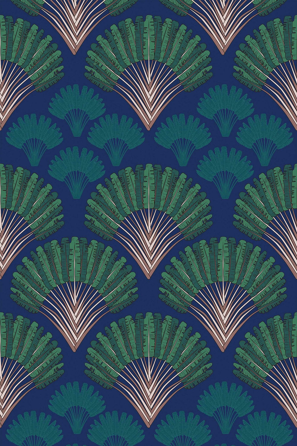 Blue Art Deco Palm wallpaper, peel and stick wallpaper, wallpaper for bars