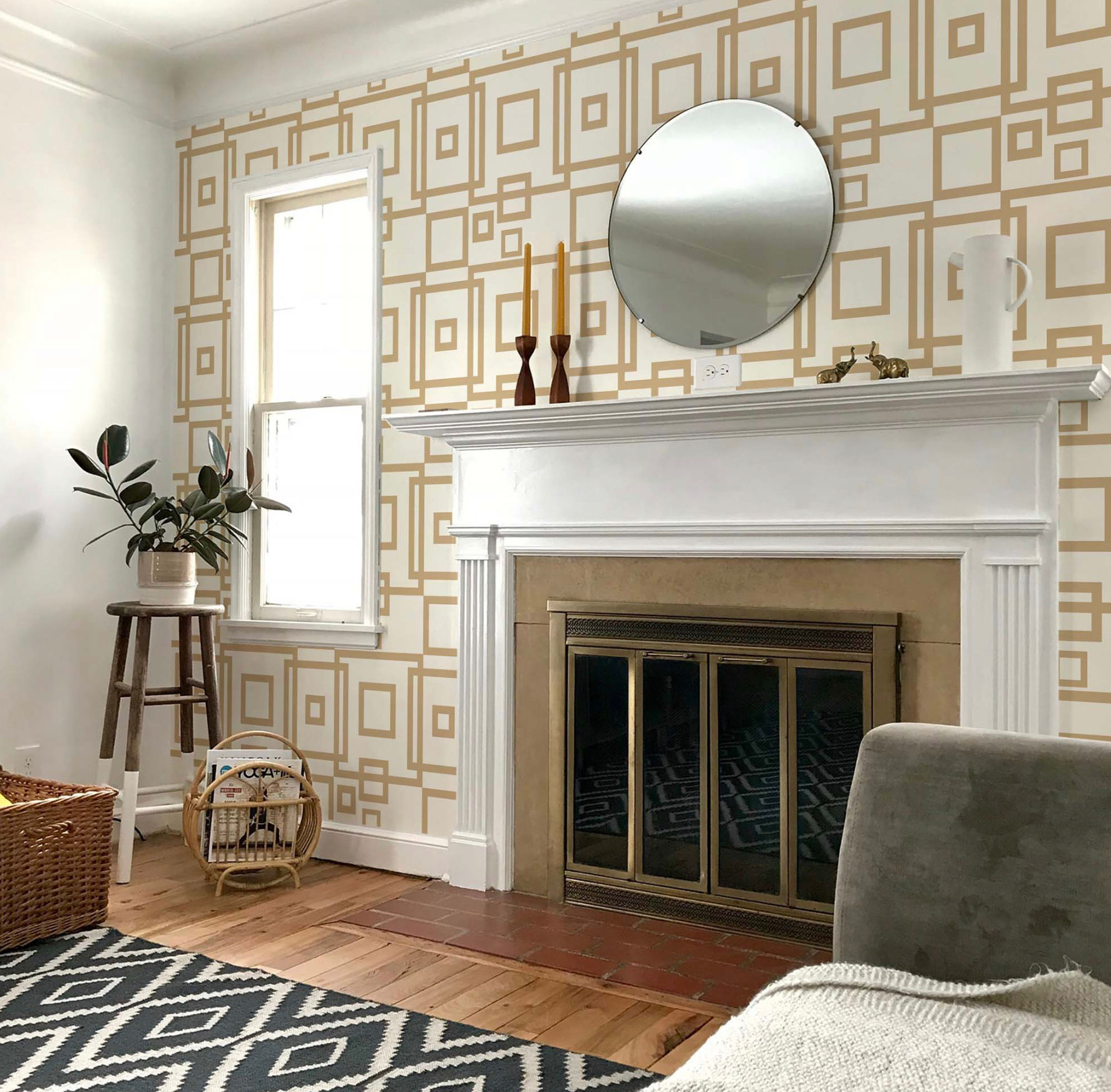 Beige Abstract Square Peel and Stick Wallpaper