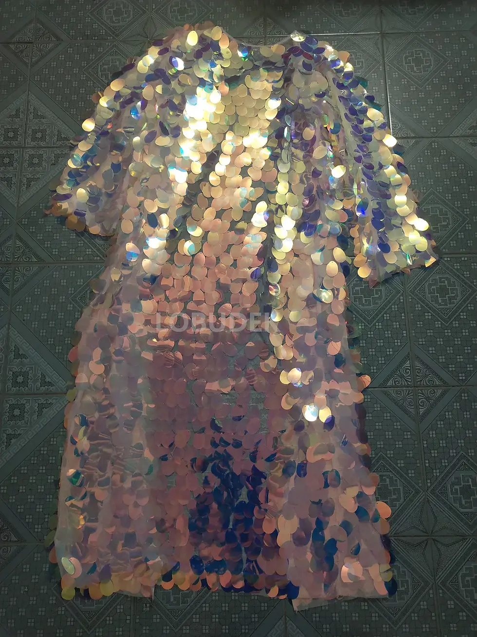Miniatura: Women Fashion Pink Sequins Mesk Long Coat Sequined Cloak Punk Singer Hip Hop