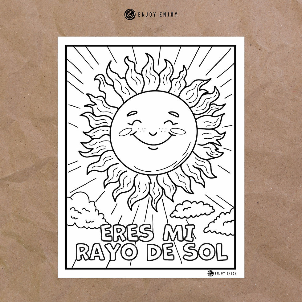 Cute sunshine-themed coloring page in Spanish — "Eres mi rayo de sol" uplifting design