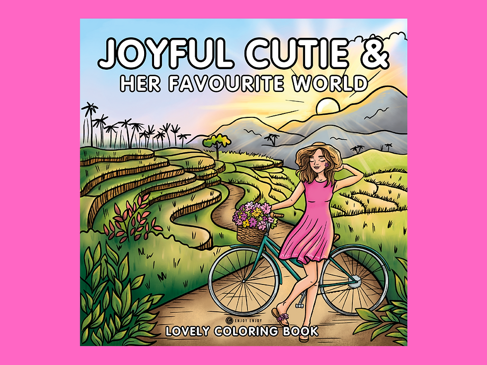 Hand-drawn coloring page featuring Joyful Cutie in her favorite world.