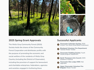 Wells Gray Community Forest Society Supports Local Initiatives with Spring Grant Disbursements