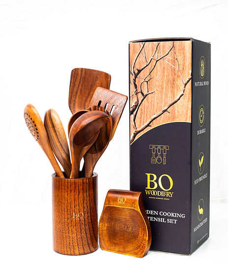 9 set of cooking wooden utensils