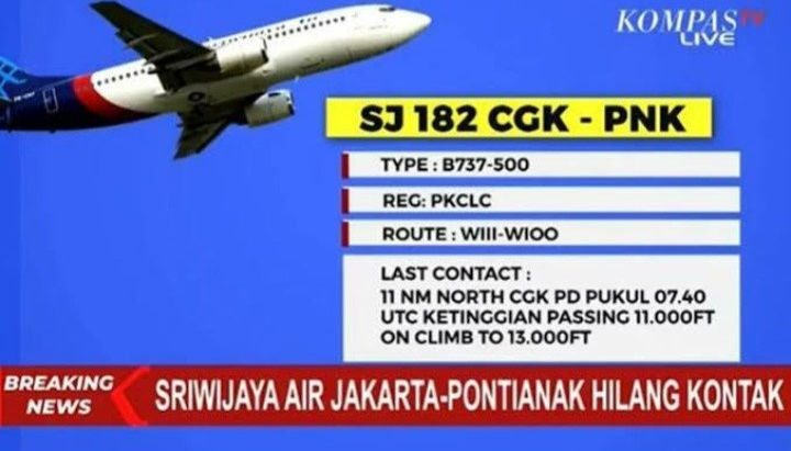 Sriwijaya SJ182 Hilang Kontak