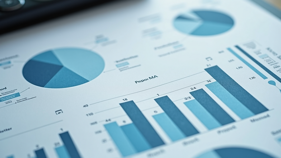 Close-up view of printed economic analysis report with graphs and charts