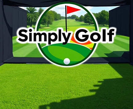 Simply Golf logo with golf simulator in background and black side walls.jpg