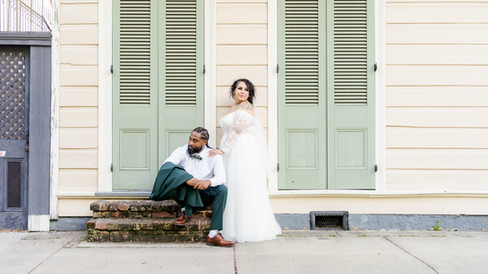 New Orleans elopement photographer Chad Populis, wedding couple in French Quarter near Cabrini playground