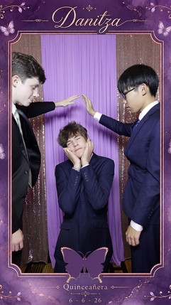 Elegant butterfly themed photo booth rental for a quinceañera celebration