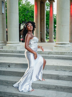 Elegant teen girl prom portrait on the steps at City Park Peristyle
