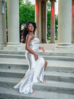 Elegant teen girl prom portrait on the steps at City Park Peristyle