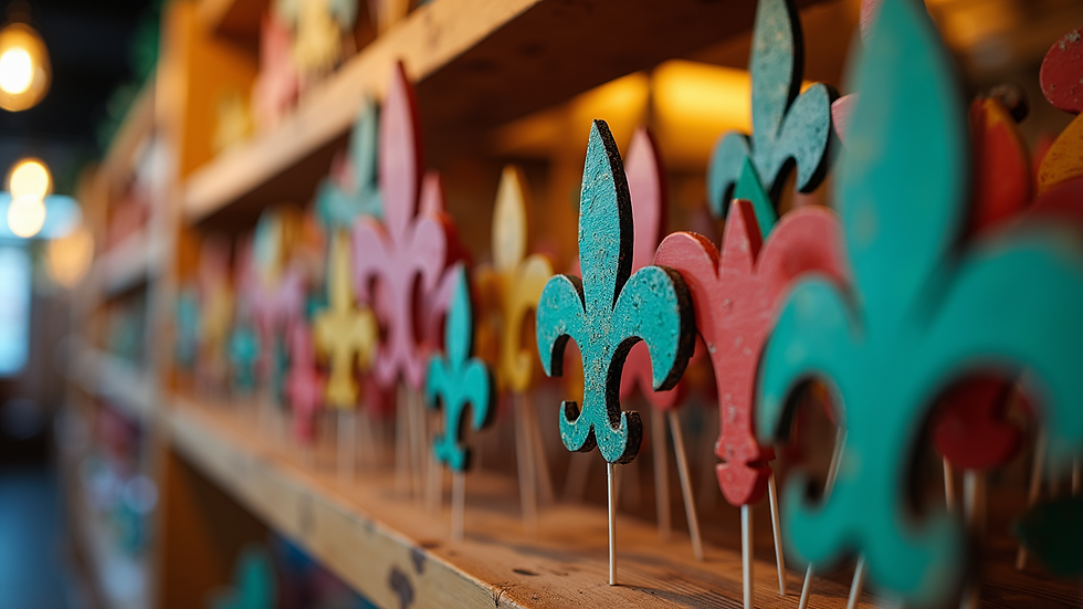 Close-up view of a vibrant selection of New Orleans-themed props for photo booths