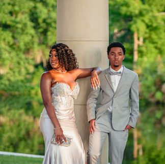 Romantic prom couple portrait using City Park Peristyle columns as a backdrop