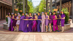 group photos in purple dresses