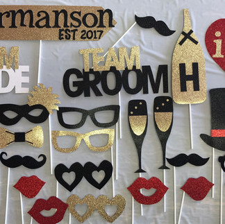 black and gold wedding photo booth props