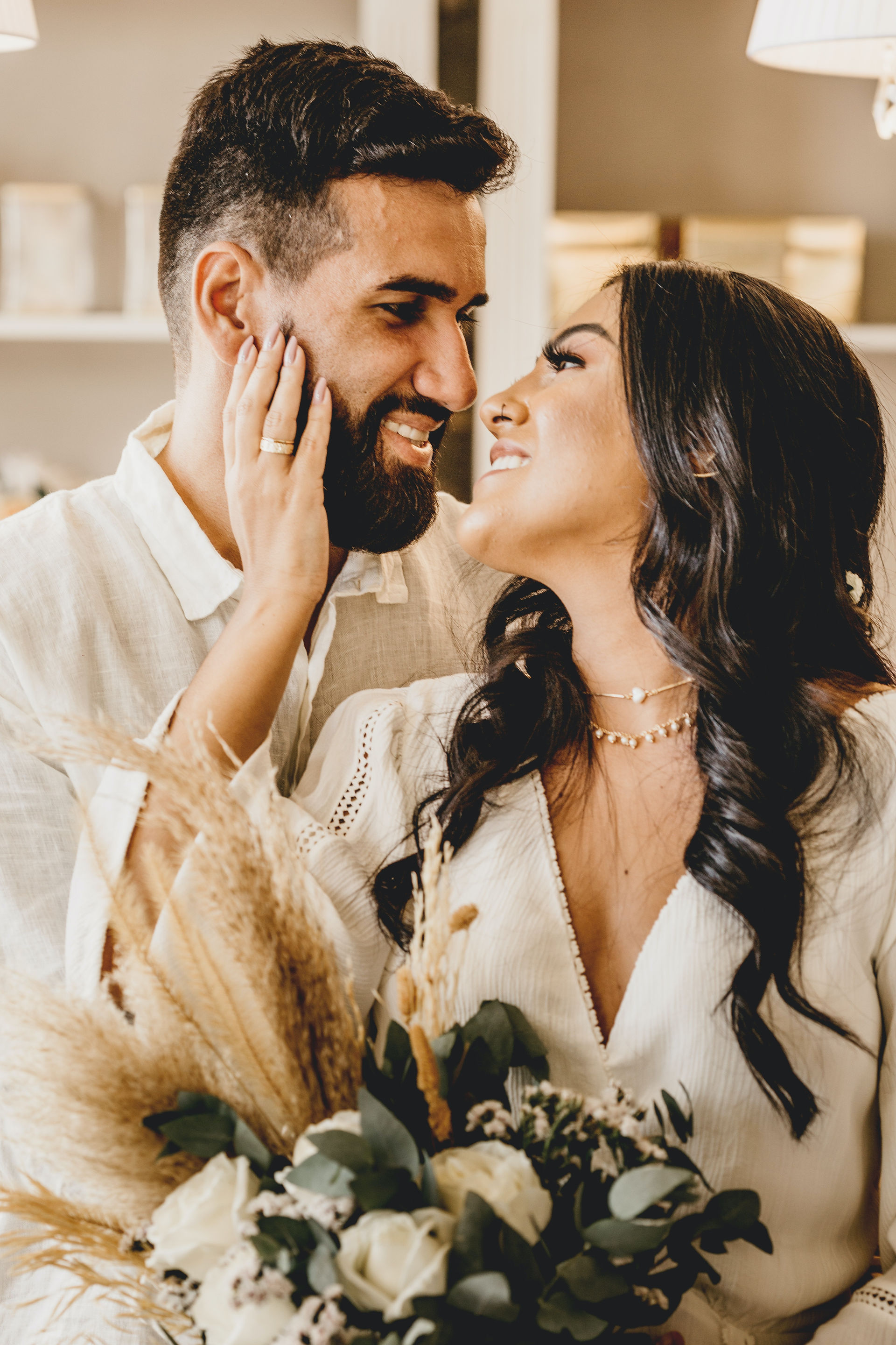 Wedding couple intimate pose