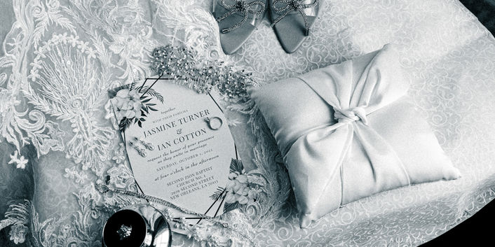 black and white photos of New Orleans wedding details