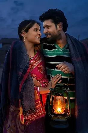 Actor Vineet Kumar and Pritthvi Hatte in a Bollywood movie scene, a romantic moment of a movie captured by Ranjan KM, Deoghar.