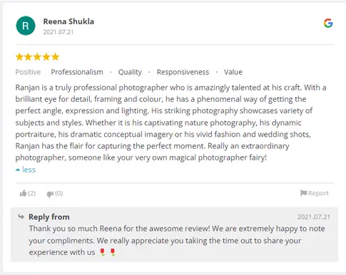 Screenshot of Client's Google Reviews in Google Business Profile, Ranjan KM's Photography, Photographer, Deoghar