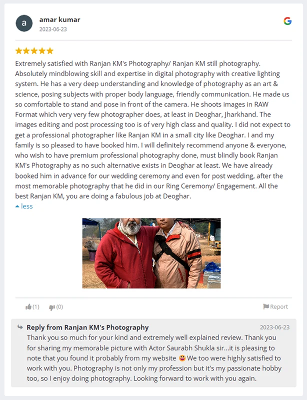 Screenshot of Client's Google Reviews in Google Business Profile, Ranjan KM's Photography, Photographer, Deoghar