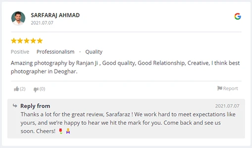 Screenshot of Client's Google Reviews in Google Business Profile, Ranjan KM's Photography, Photographer, Deoghar