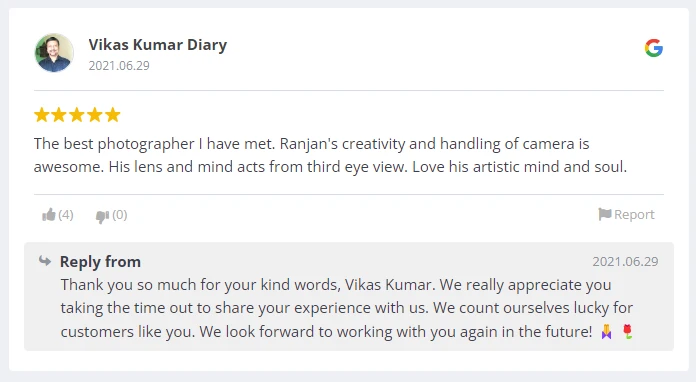 Screenshot of Client's Google Reviews in Google Business Profile, Ranjan KM's Photography, Photographer, Deoghar