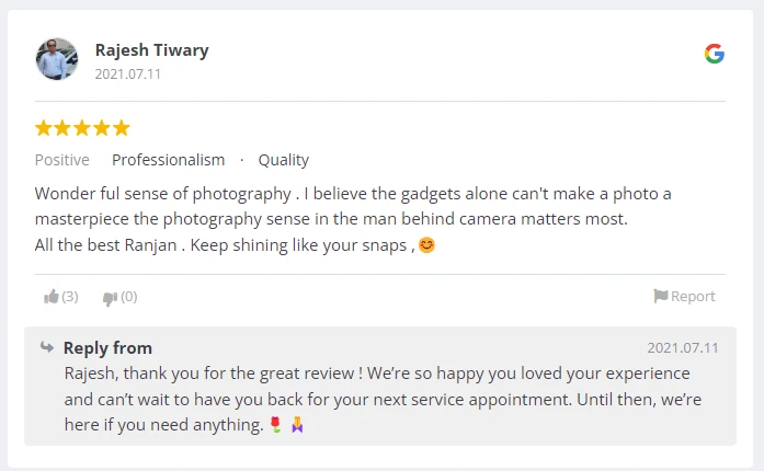 Screenshot of Client's Google Reviews in Google Business Profile, Ranjan KM's Photography, Photographer, Deoghar