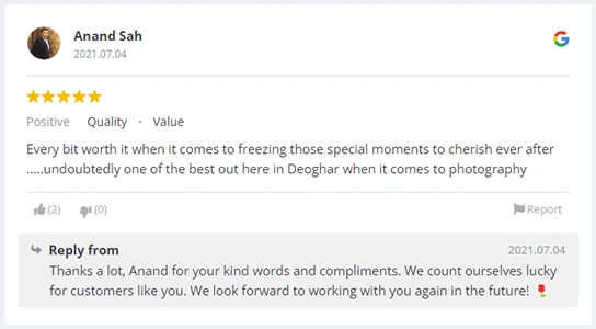 Screenshot of Client's Google Reviews in Google Business Profile, Ranjan KM's Photography, Photographer, Deoghar