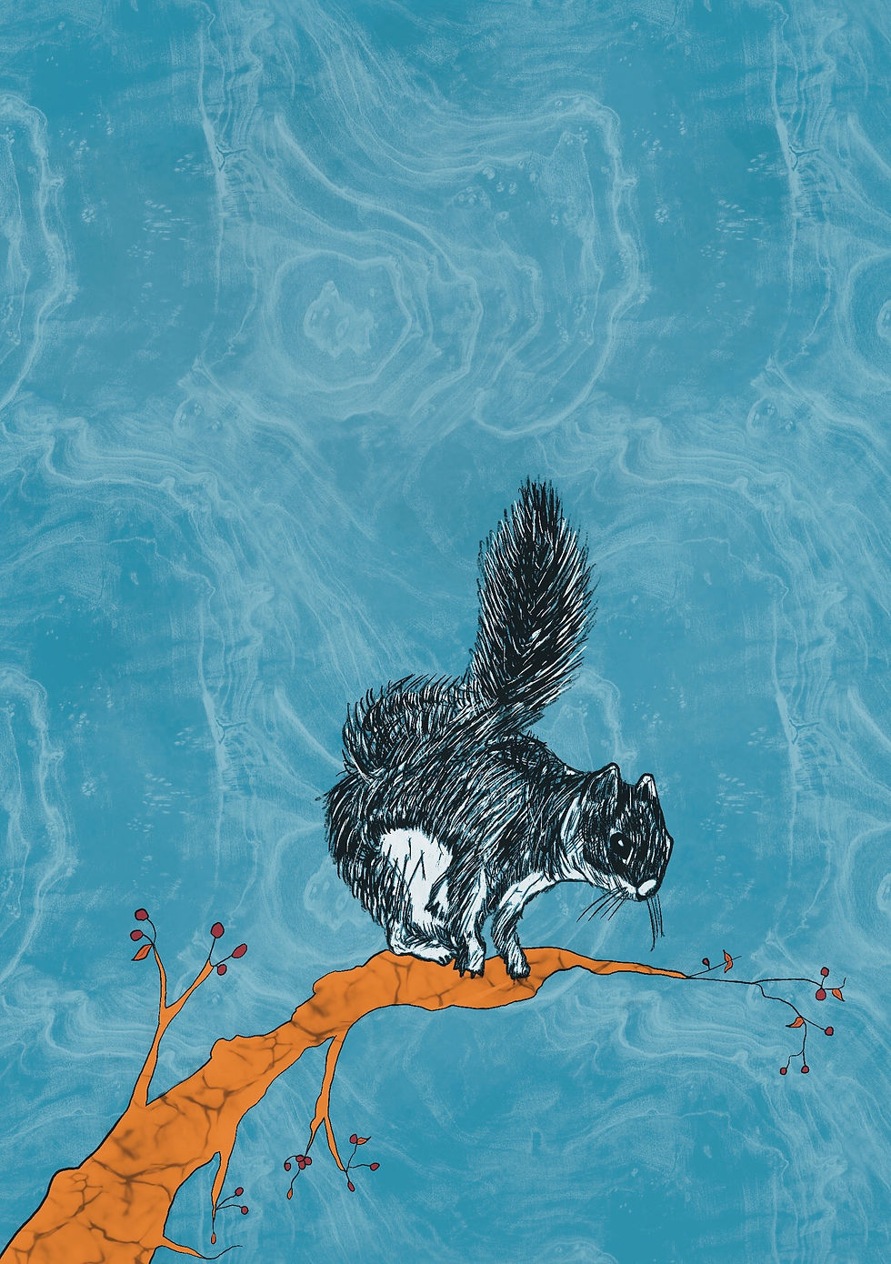 Squirrel; branches of texture