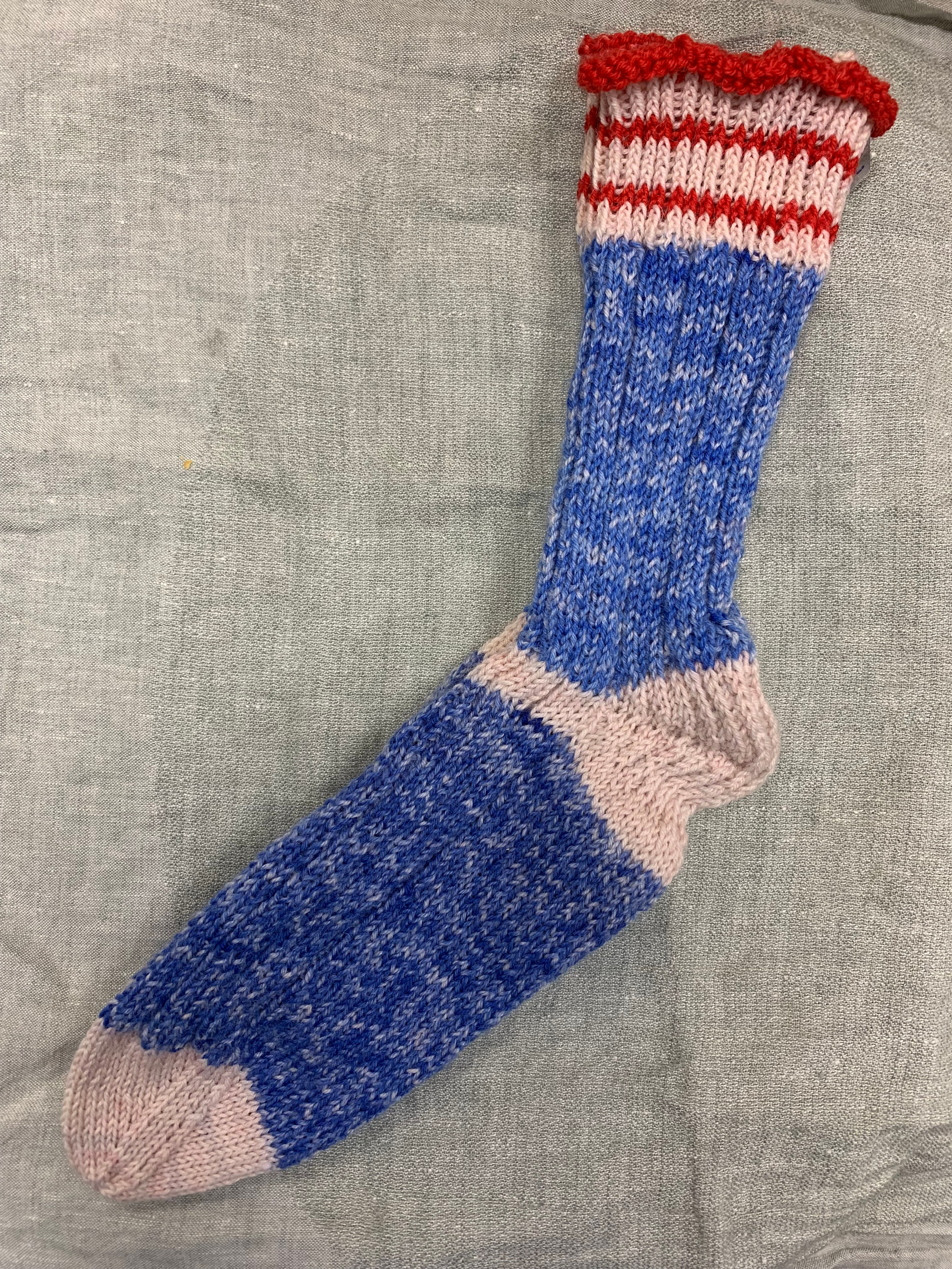 Stricksocken blau/rot Gr. 38-39