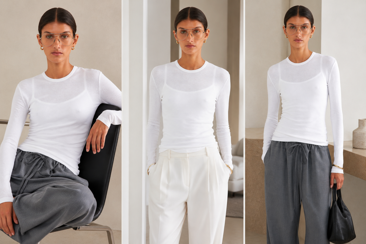 Cotton Rib Long Sleeve Tee White | Venroy