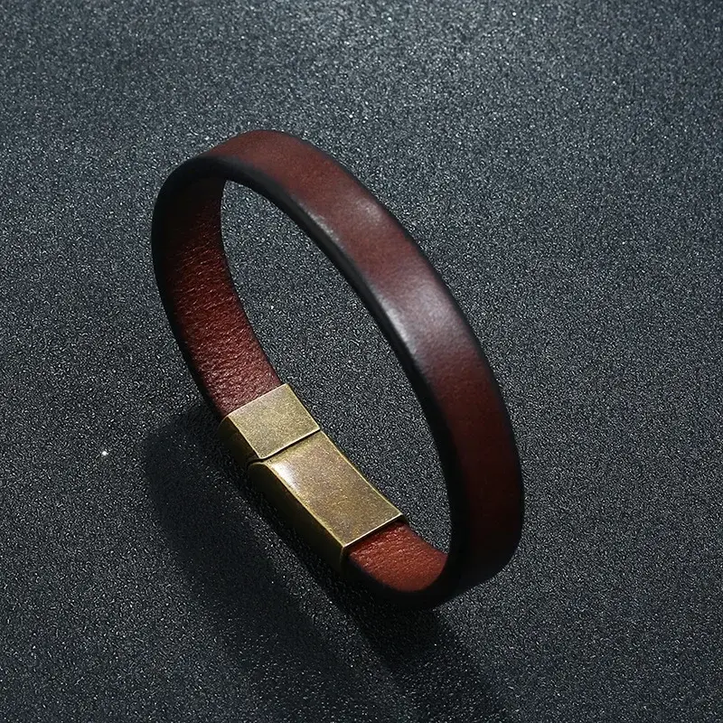 New Men Jewelry Punk Brown Braided Leather Bracelet for Men Stainless