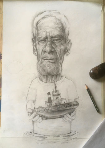 Portrait von Jürgen Schwandt, Ankerherz. Bleistift auf Papier. 30 cm x 20 cm