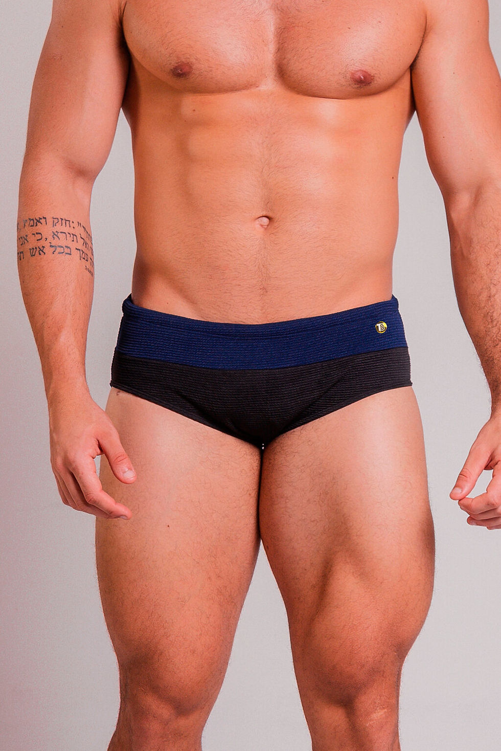 Miniatura: Sunga SLIM duas cores preto e azul canelado