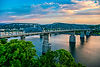 A view of two iconic Chattanooga, TN bridges over the Tennessee river