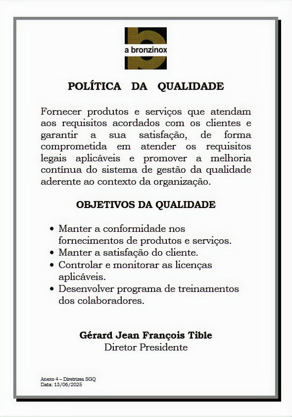 Politica da qualidade a bronzinox