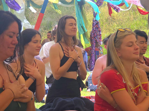 People enjoying mindfulness workshops and nature walks at Forest Healing Festival, Earth Village